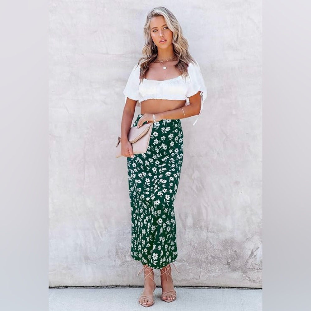 Amazon - Floral Print High Waist Midi Skirt with Pockets - NWT - Small